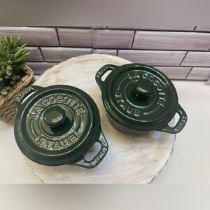 STAUB ❤️(2)Ceramics Dutch Oven Mini Round Cocotte 10cm Basil NIB